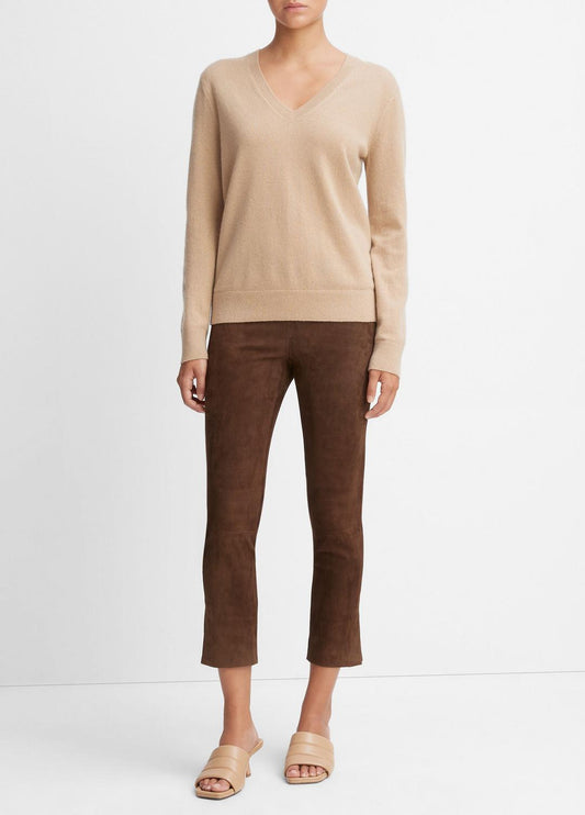 Stretch Suede Split Hem Crop Legging in Leggings DARK WHEAT | VINCE Women