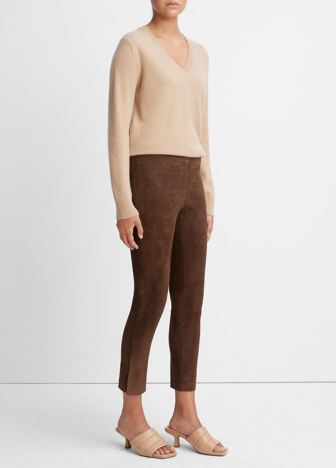 Stretch Suede Split Hem Crop Legging in Leggings DARK WHEAT | VINCE Women