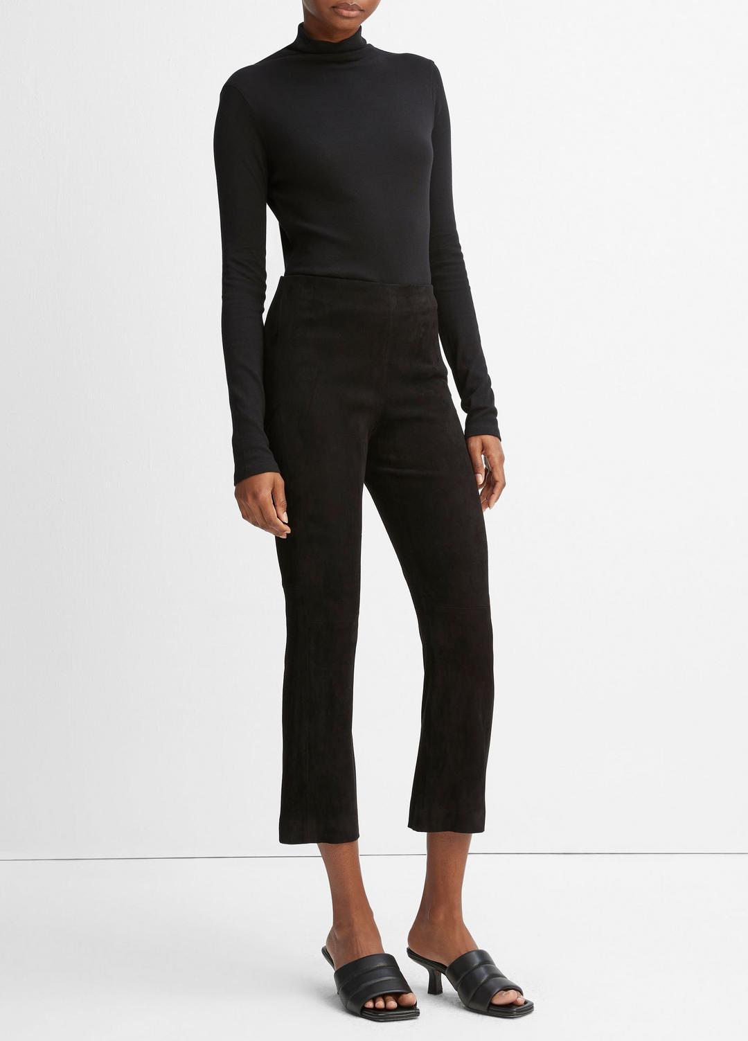 Stretch-Suede Cropped Flare Legging in Leggings BLACK | VINCE Women