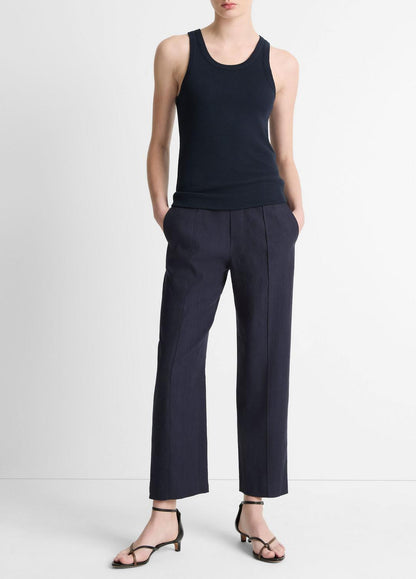 Grace Mid-Rise Linen-Blend Pull-On Pant in Trousers COASTAL BLUE | VINCE Women