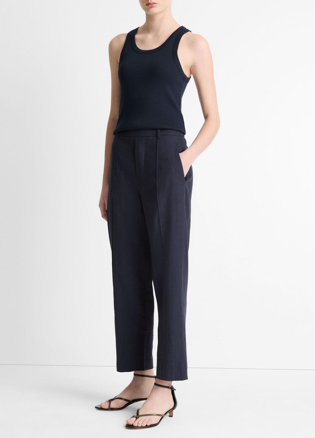 Grace Mid-Rise Linen-Blend Pull-On Pant in Trousers COASTAL BLUE | VINCE Women