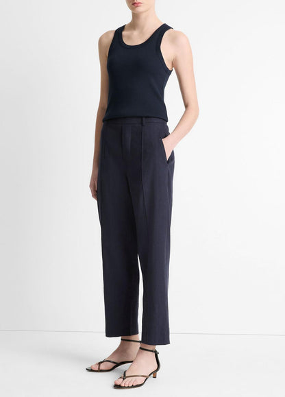 Grace Mid-Rise Linen-Blend Pull-On Pant in Trousers COASTAL BLUE | VINCE Women