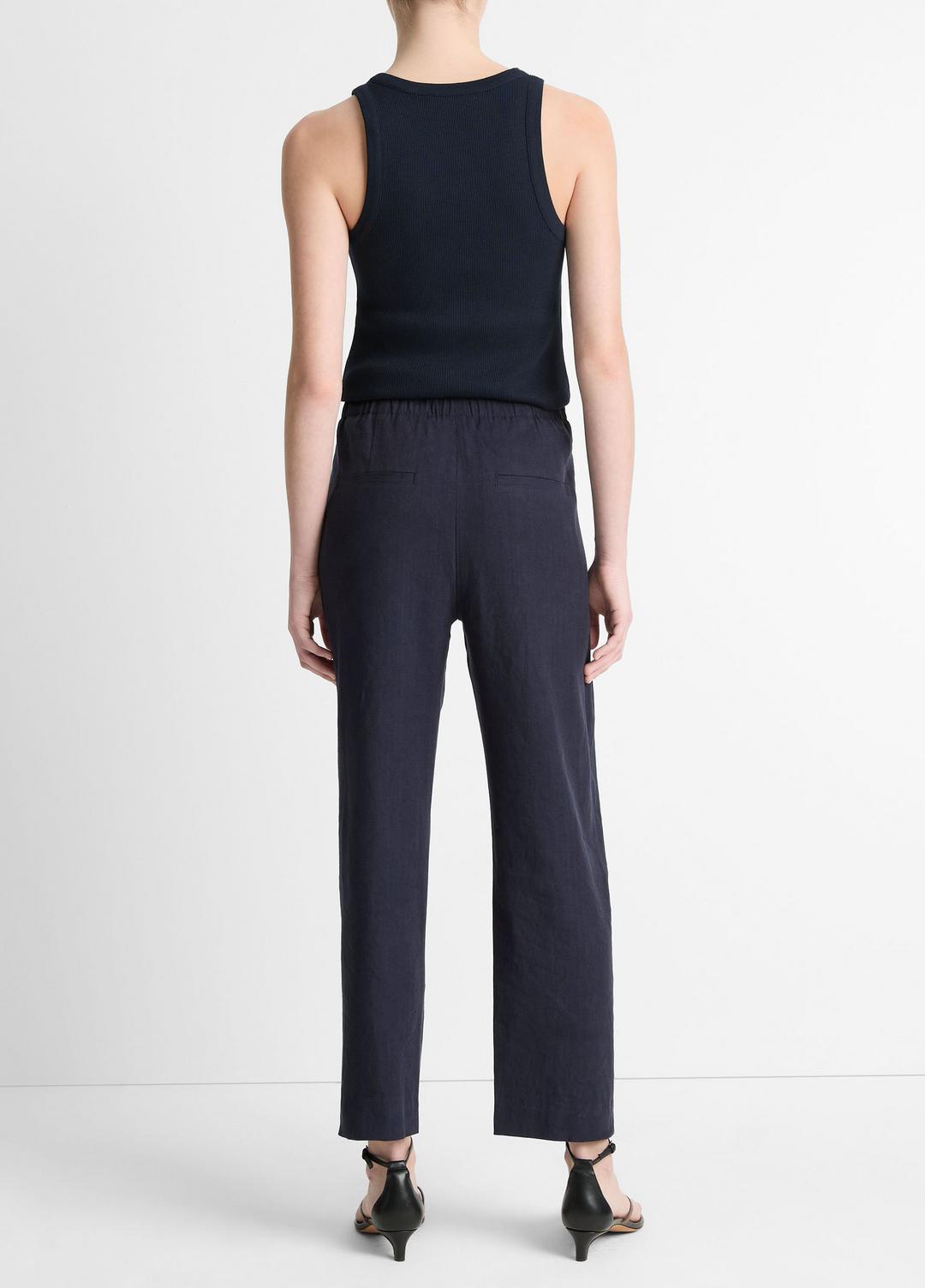 Grace Mid-Rise Linen-Blend Pull-On Pant in Trousers COASTAL BLUE | VINCE Women