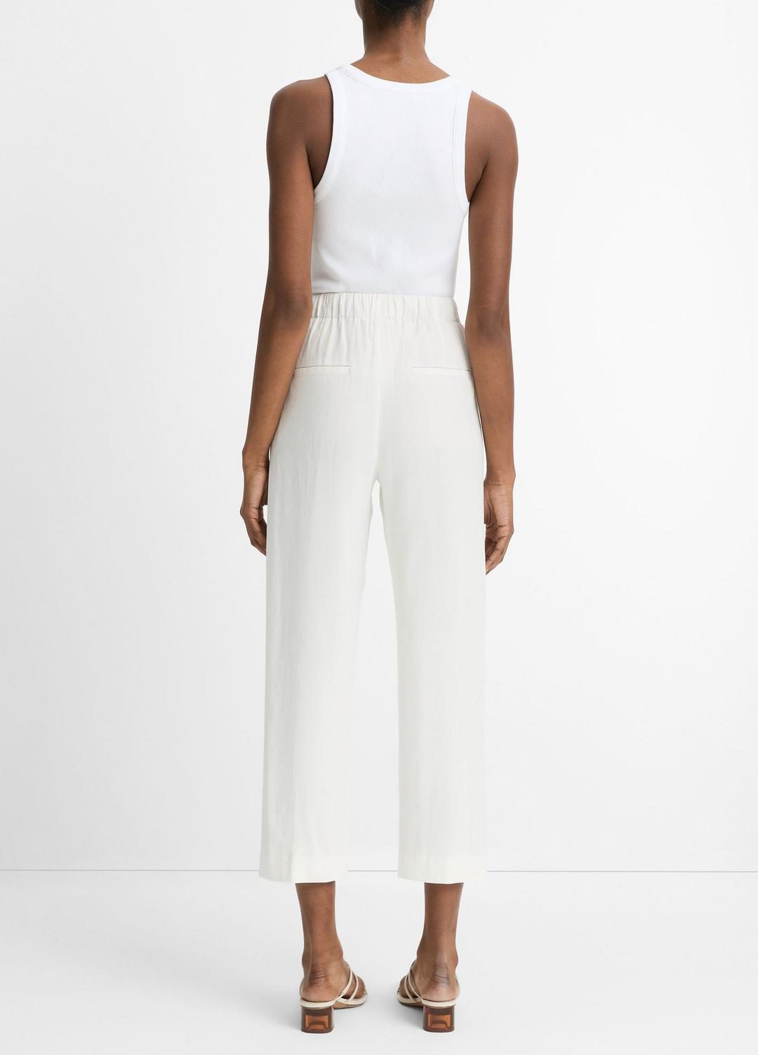 Grace Mid-Rise Linen-Blend Pull-On Pant in Trousers OFF WHITE | VINCE Women