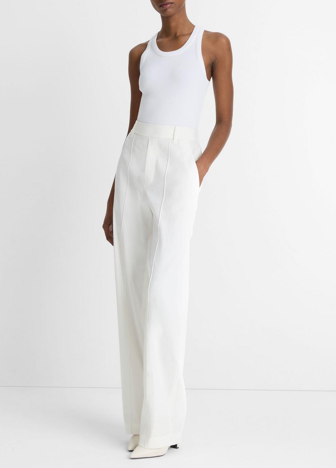 Linen-Blend High-Rise Pull-On Pant in Trousers OFF WHITE | VINCE Women