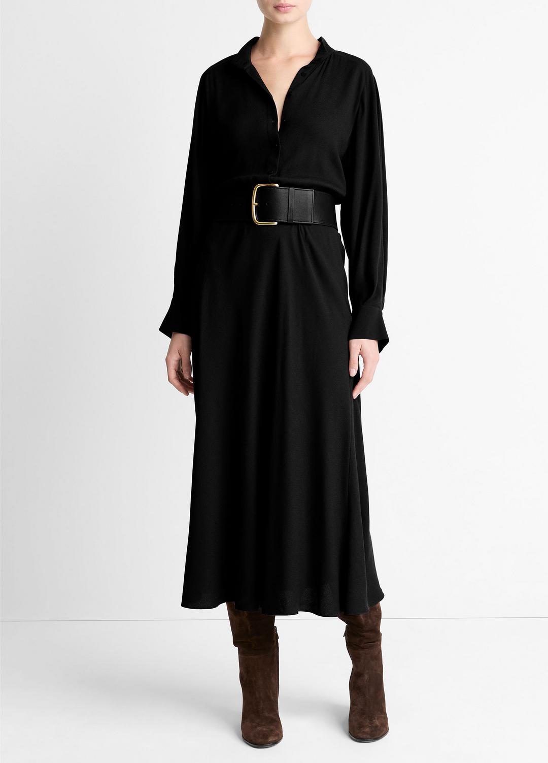 Crepe Collar-Stand Shirt Dress in Dresses BLACK | VINCE Women