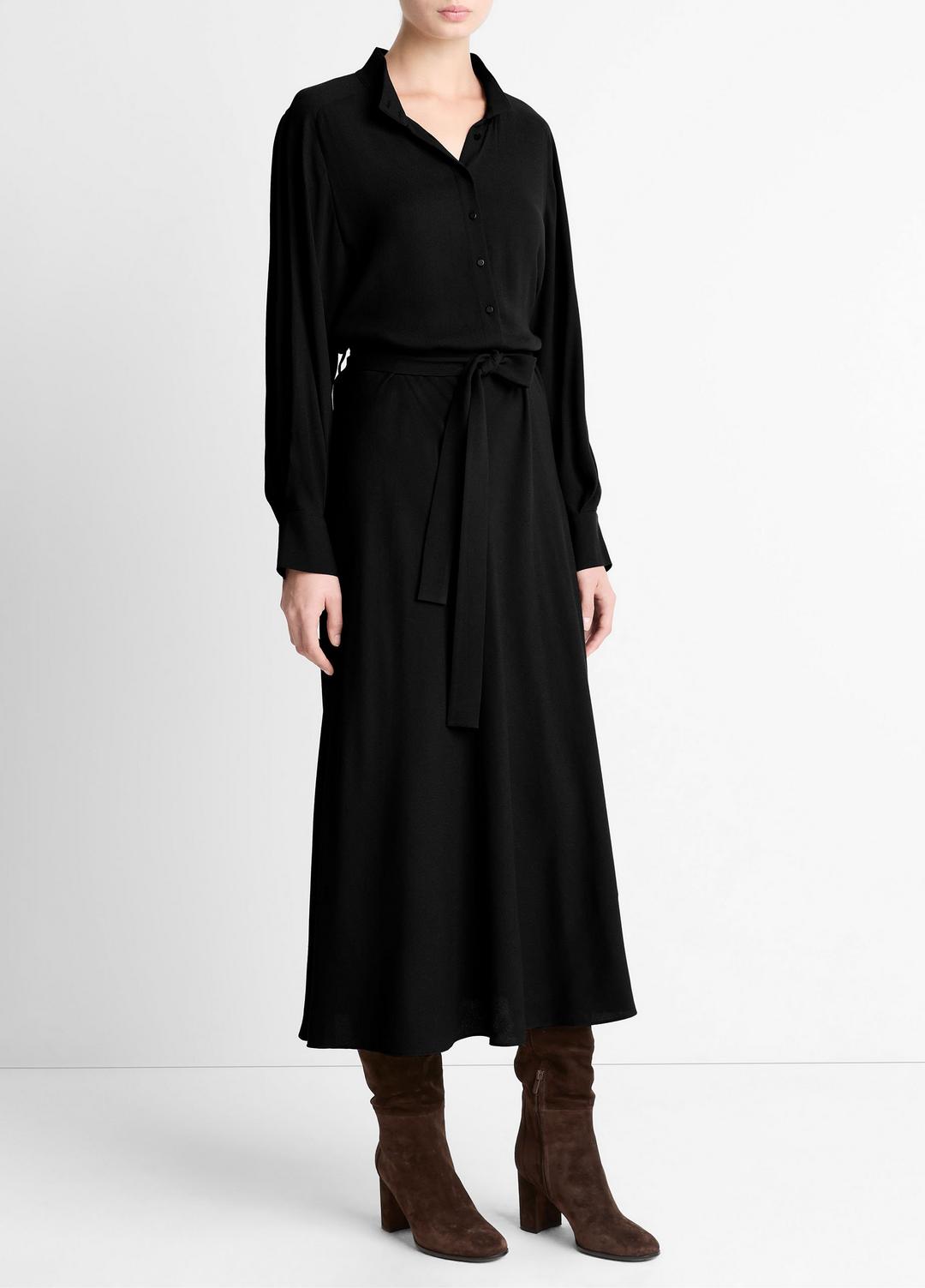 Crepe Collar-Stand Shirt Dress in Dresses BLACK | VINCE Women