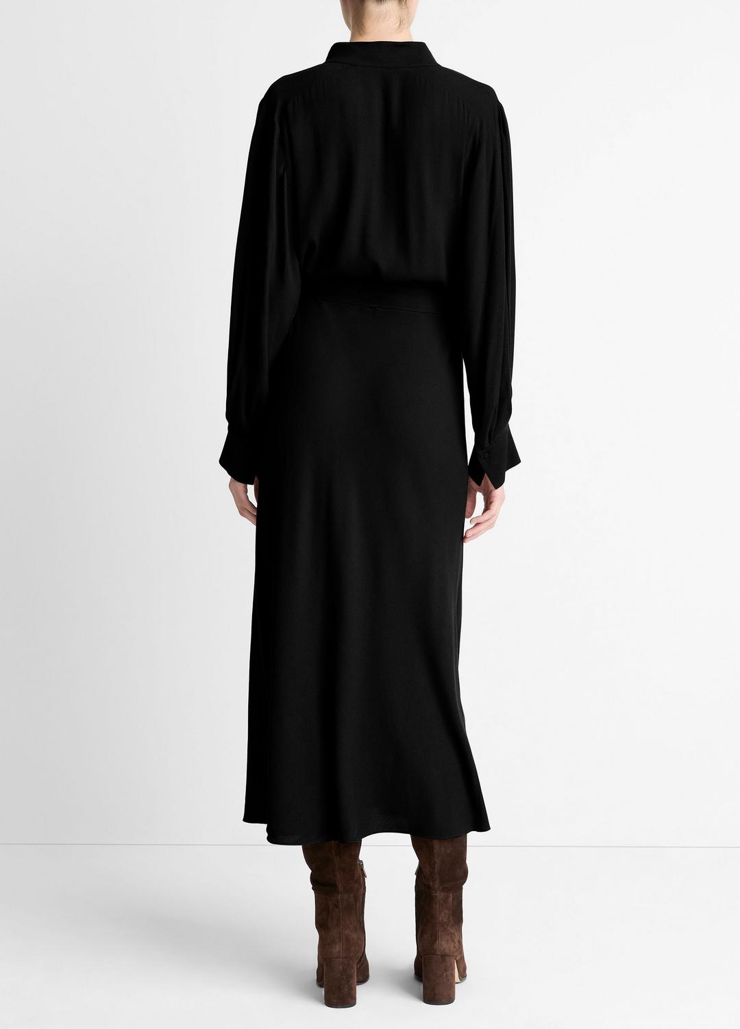 Crepe Collar-Stand Shirt Dress in Dresses BLACK | VINCE Women