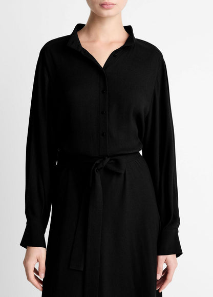 Crepe Collar-Stand Shirt Dress in Dresses BLACK | VINCE Women