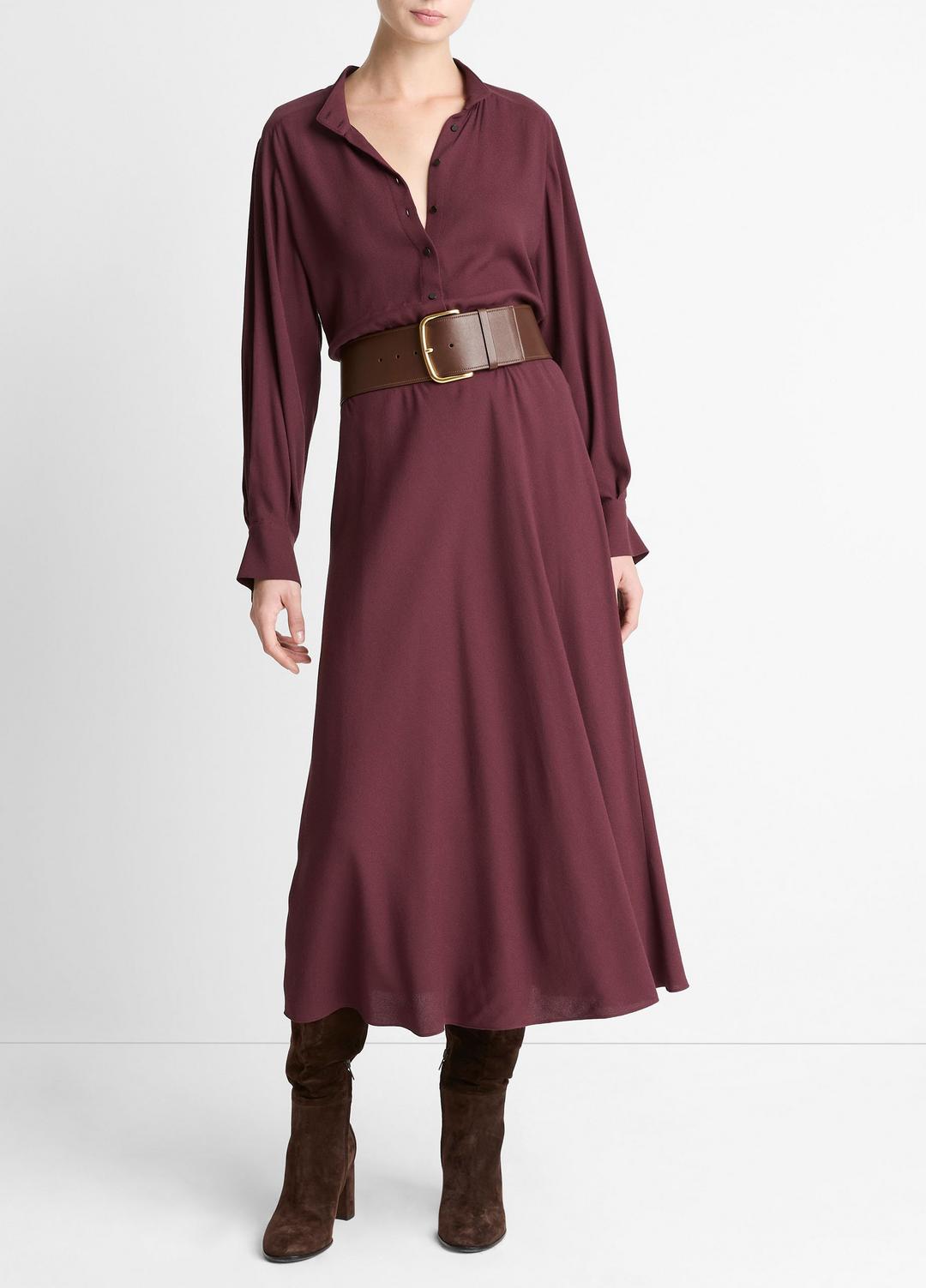 Crepe Collar-Stand Shirt Dress in Dresses OXBLOOD | VINCE Women