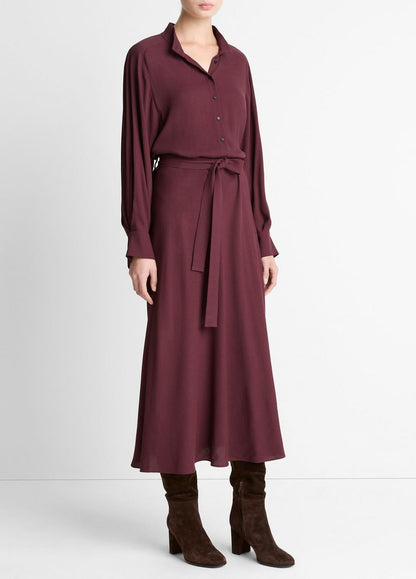 Crepe Collar-Stand Shirt Dress in Dresses OXBLOOD | VINCE Women