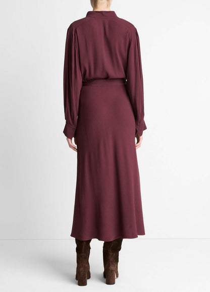 Crepe Collar-Stand Shirt Dress in Dresses OXBLOOD | VINCE Women