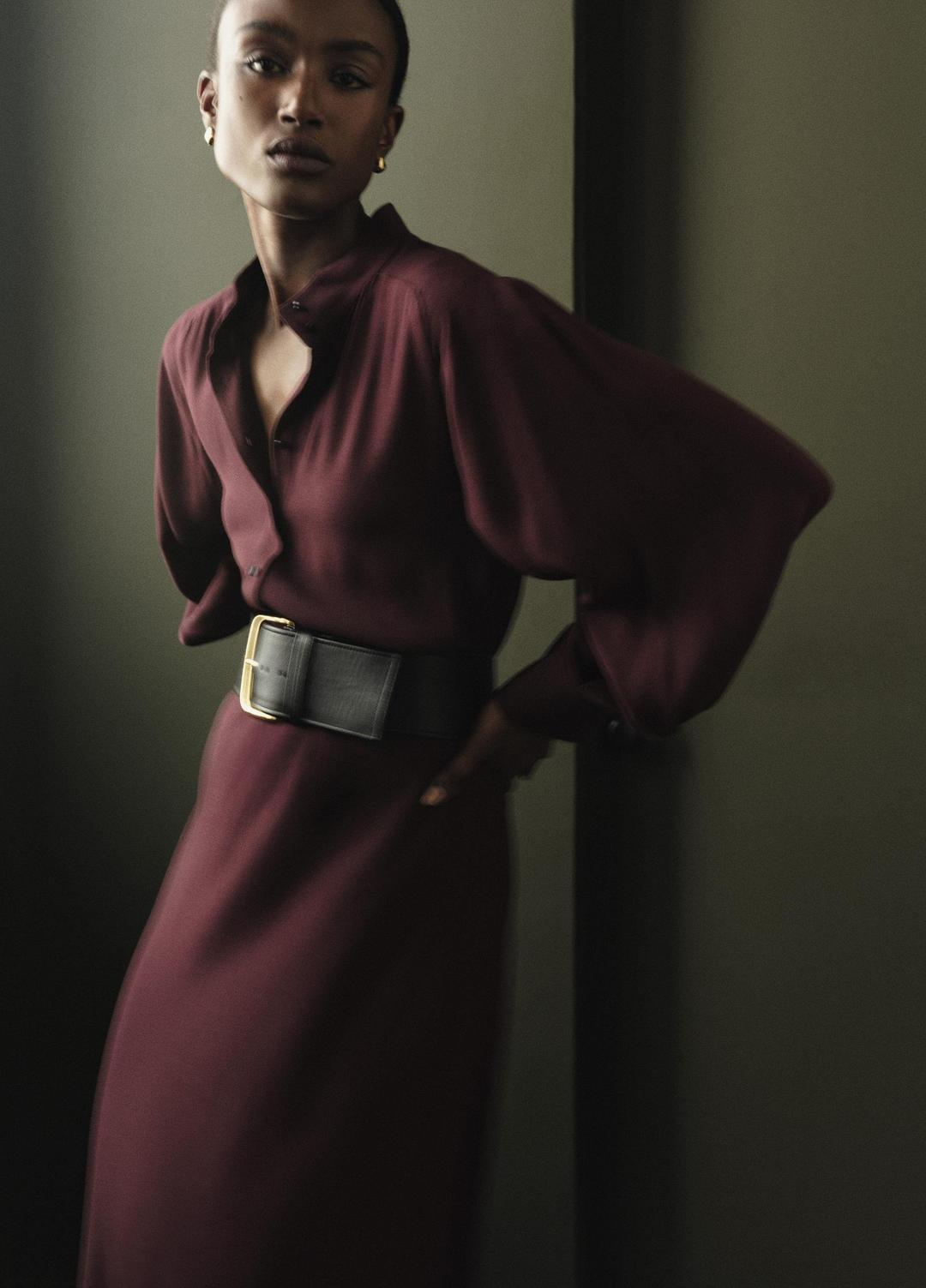 Crepe Collar-Stand Shirt Dress in Dresses OXBLOOD | VINCE Women