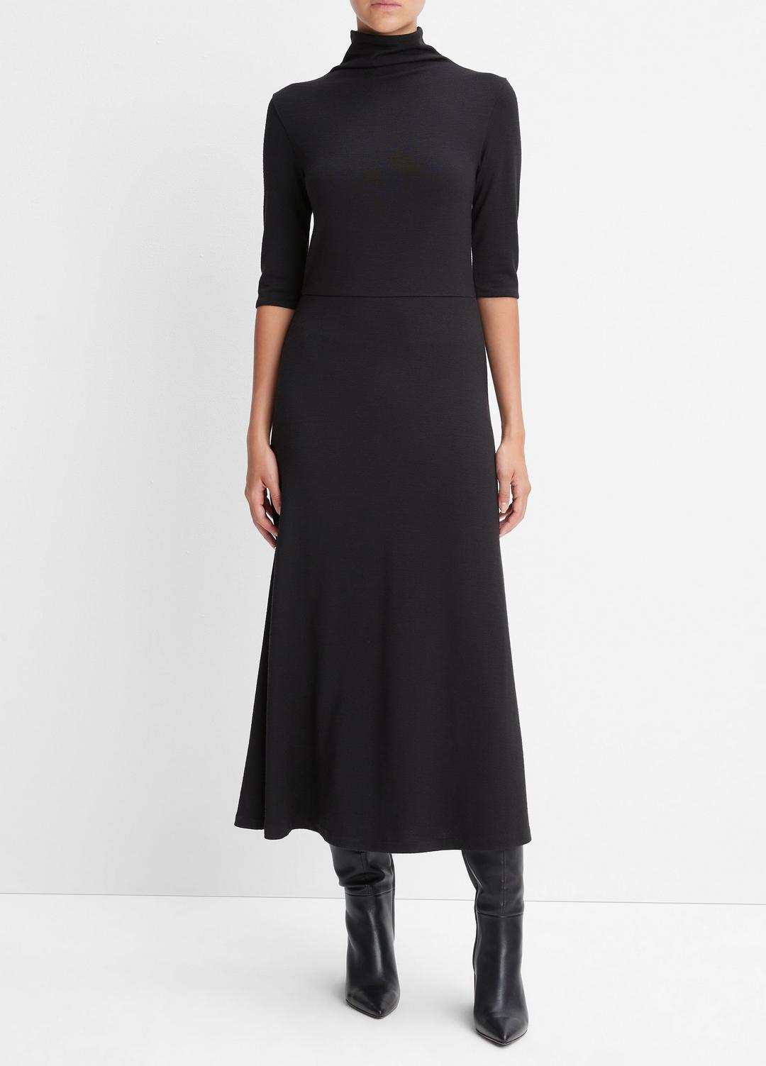 Elbow-Sleeve Turtleneck Dress in Dresses BLACK | VINCE Women