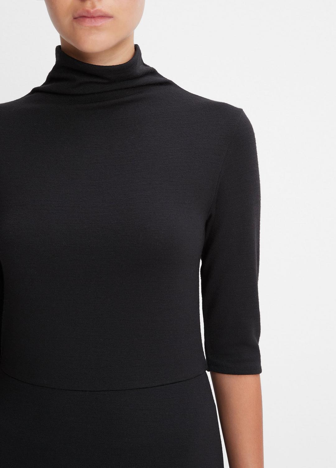Elbow-Sleeve Turtleneck Dress in Dresses BLACK | VINCE Women
