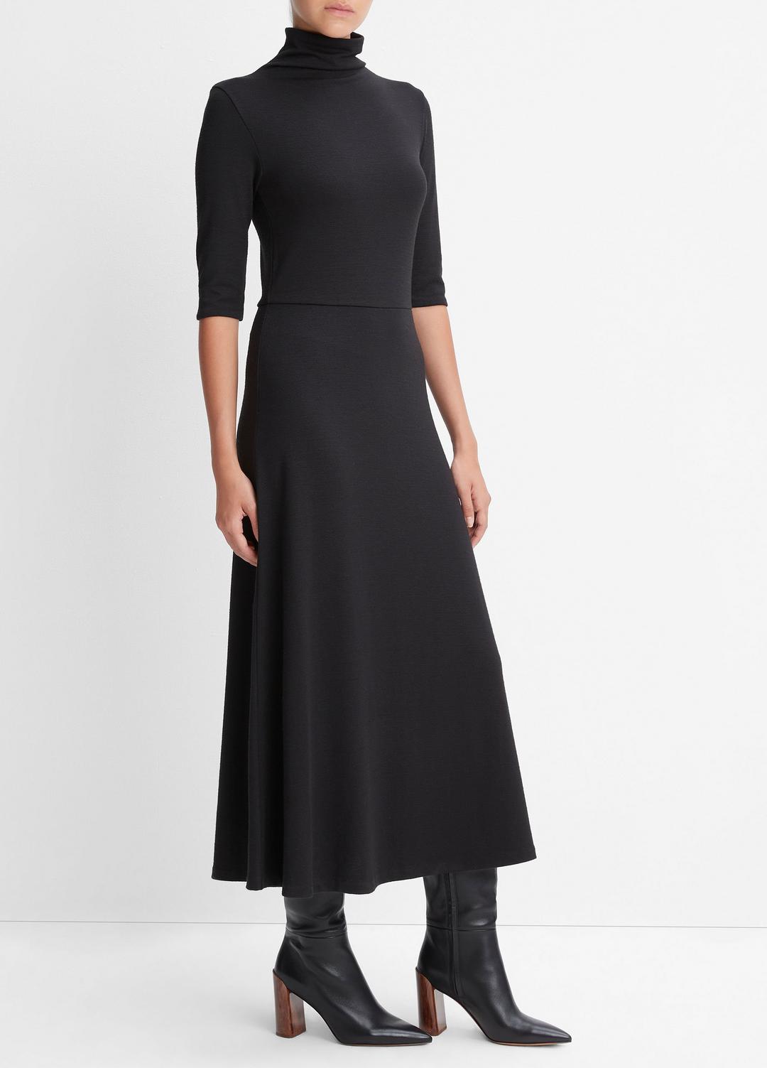 Elbow-Sleeve Turtleneck Dress in Dresses BLACK | VINCE Women