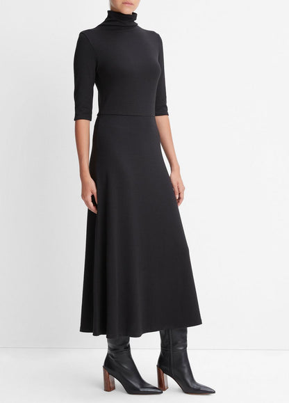 Elbow-Sleeve Turtleneck Dress in Dresses BLACK | VINCE Women
