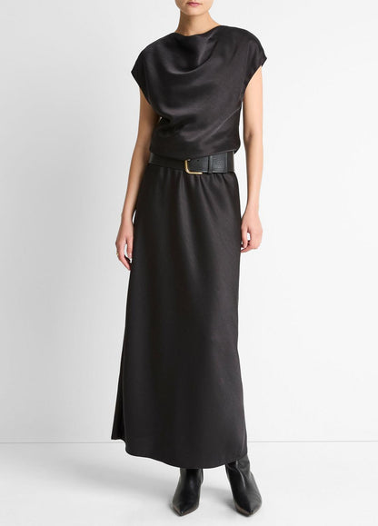 Draped Satin Cowl-Neck Dress in Dresses BLACK | VINCE Women