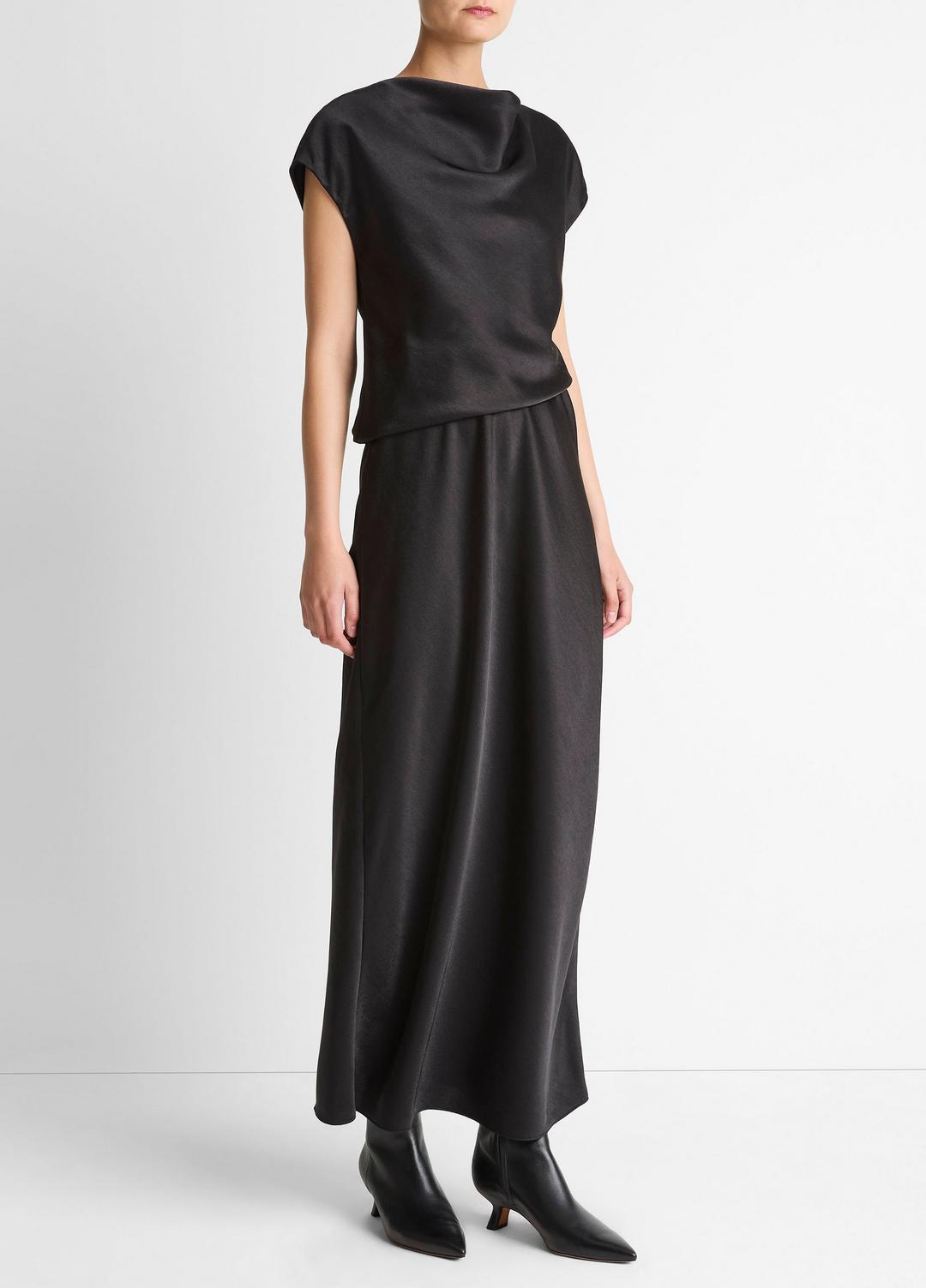 Draped Satin Cowl-Neck Dress in Dresses BLACK | VINCE Women