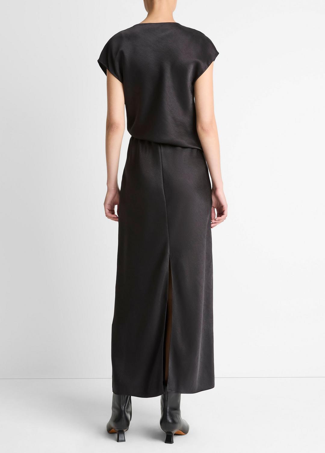 Draped Satin Cowl-Neck Dress in Dresses BLACK | VINCE Women