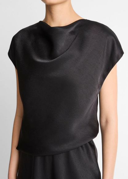 Draped Satin Cowl-Neck Dress in Dresses BLACK | VINCE Women