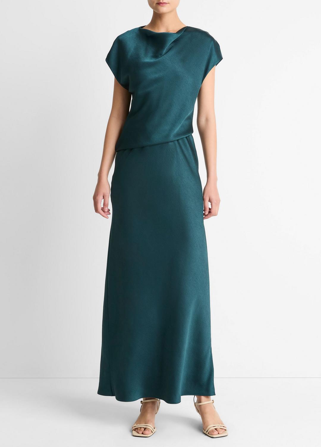 Draped Satin Cowl-Neck Dress in Dresses JUNIPER | VINCE Women