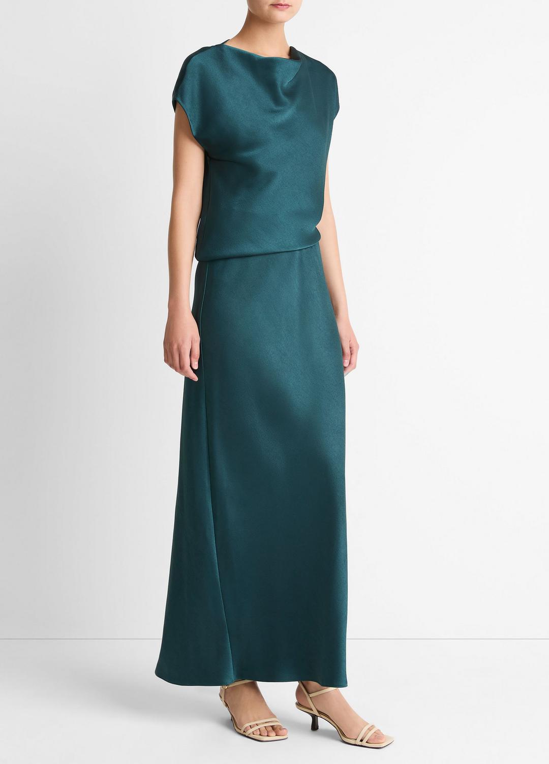 Draped Satin Cowl-Neck Dress in Dresses JUNIPER | VINCE Women