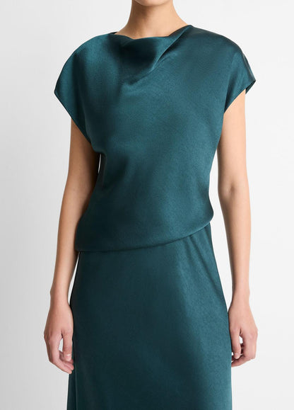 Draped Satin Cowl-Neck Dress in Dresses JUNIPER | VINCE Women
