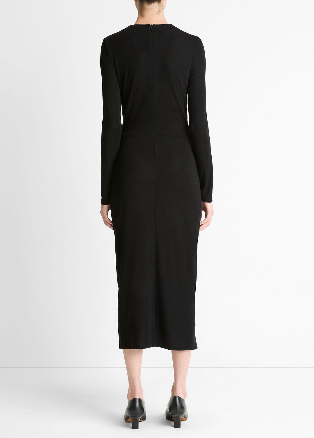 Cinched-Waist Wool-Blend Long-Sleeve Dress in Dresses BLACK | VINCE Women