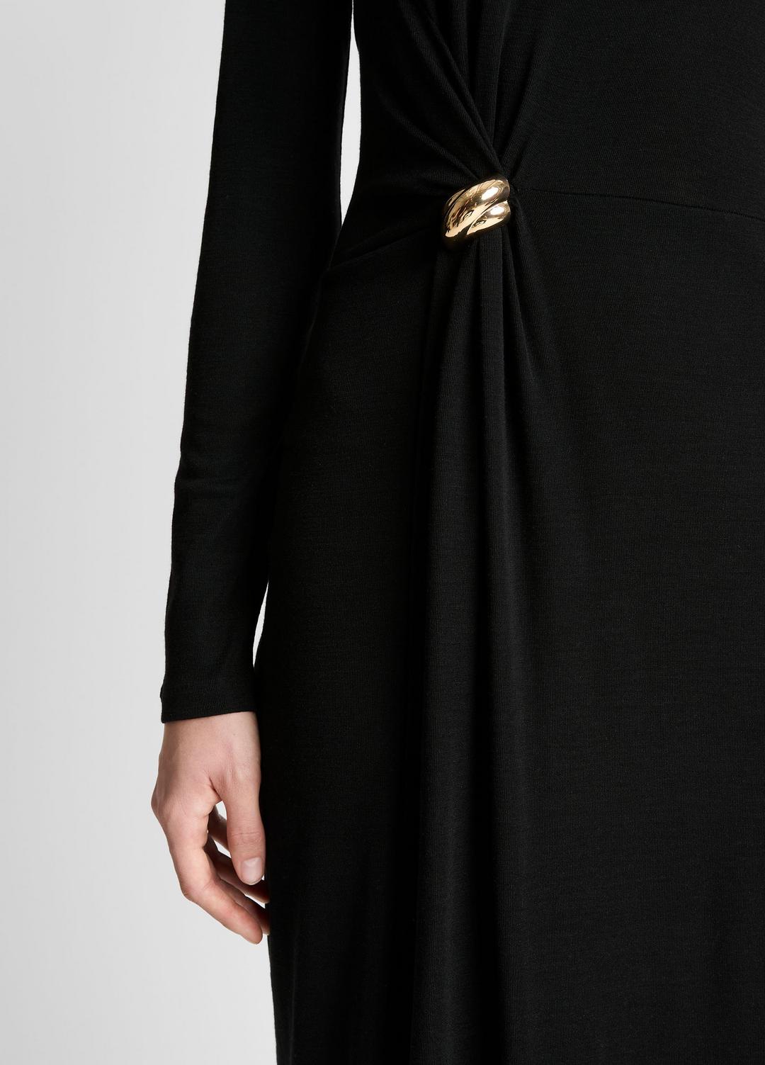 Cinched-Waist Wool-Blend Long-Sleeve Dress in Dresses BLACK | VINCE Women