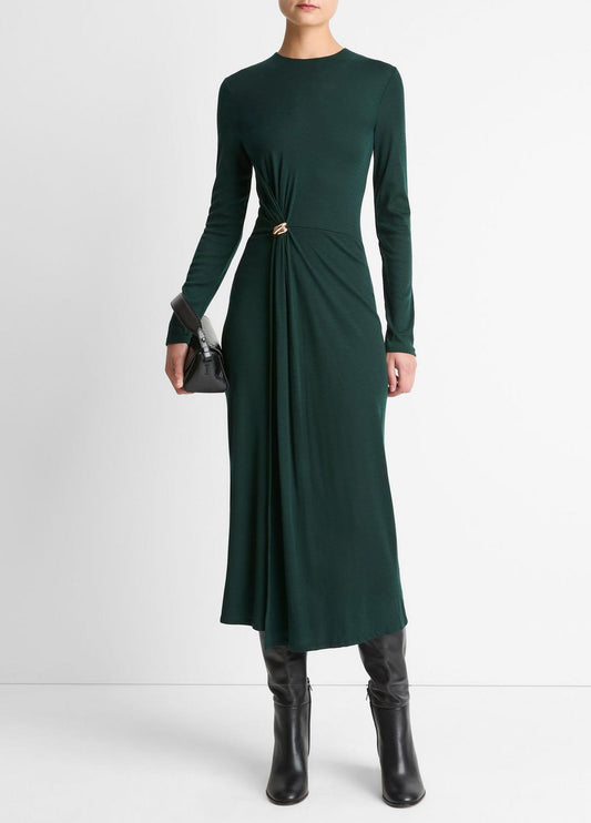 Cinched-Waist Wool-Blend Long-Sleeve Dress in Dresses JUNIPER | VINCE Women