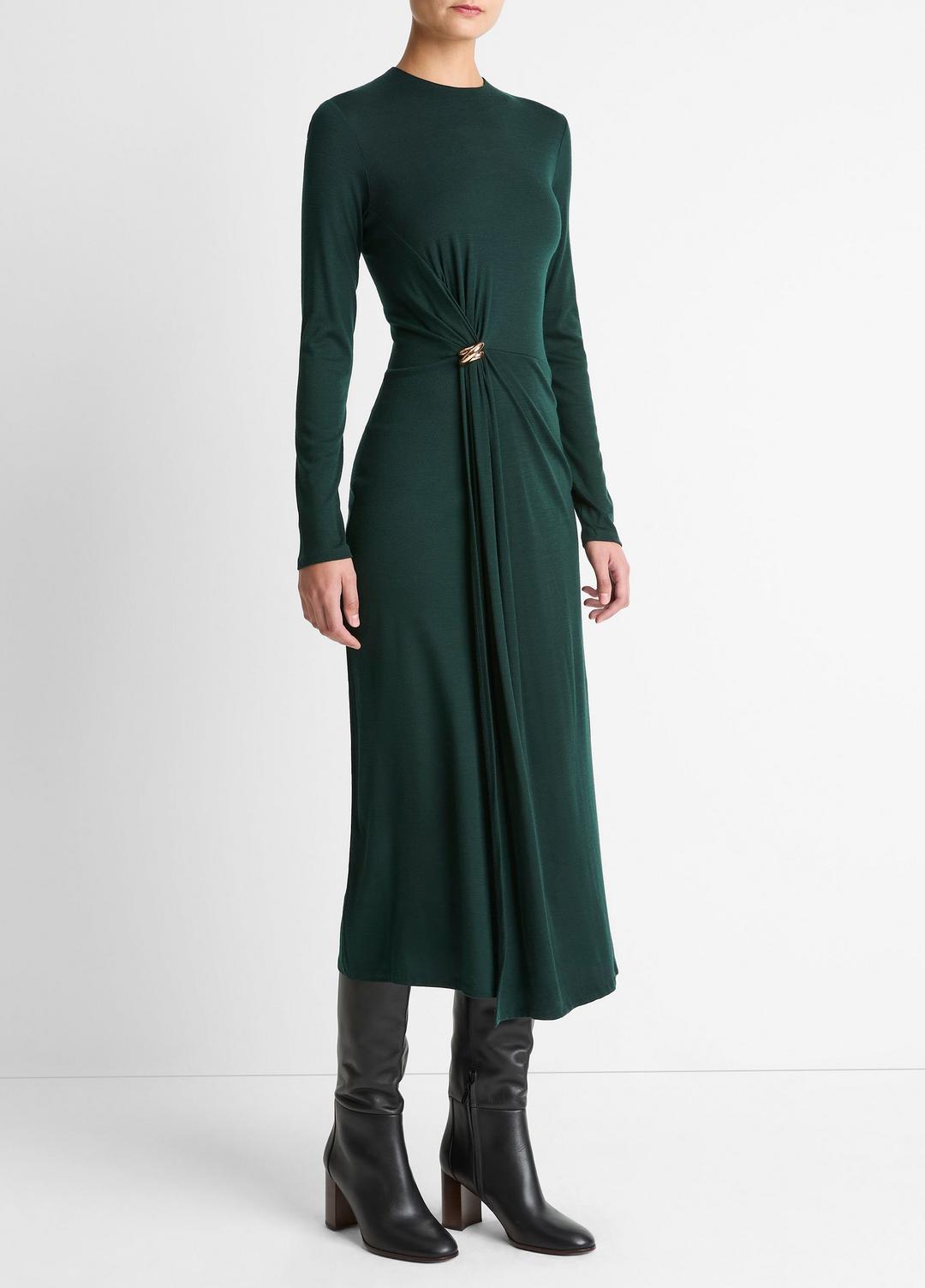 Cinched-Waist Wool-Blend Long-Sleeve Dress in Dresses JUNIPER | VINCE Women