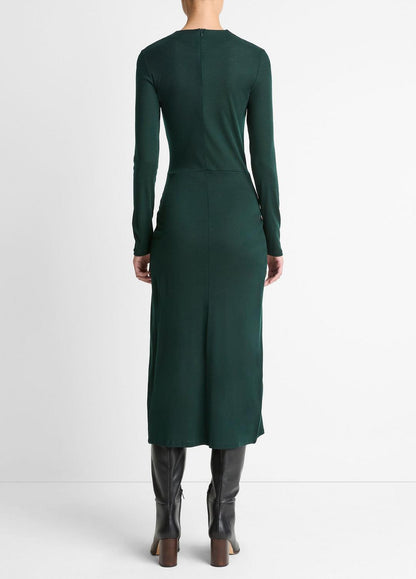 Cinched-Waist Wool-Blend Long-Sleeve Dress in Dresses JUNIPER | VINCE Women