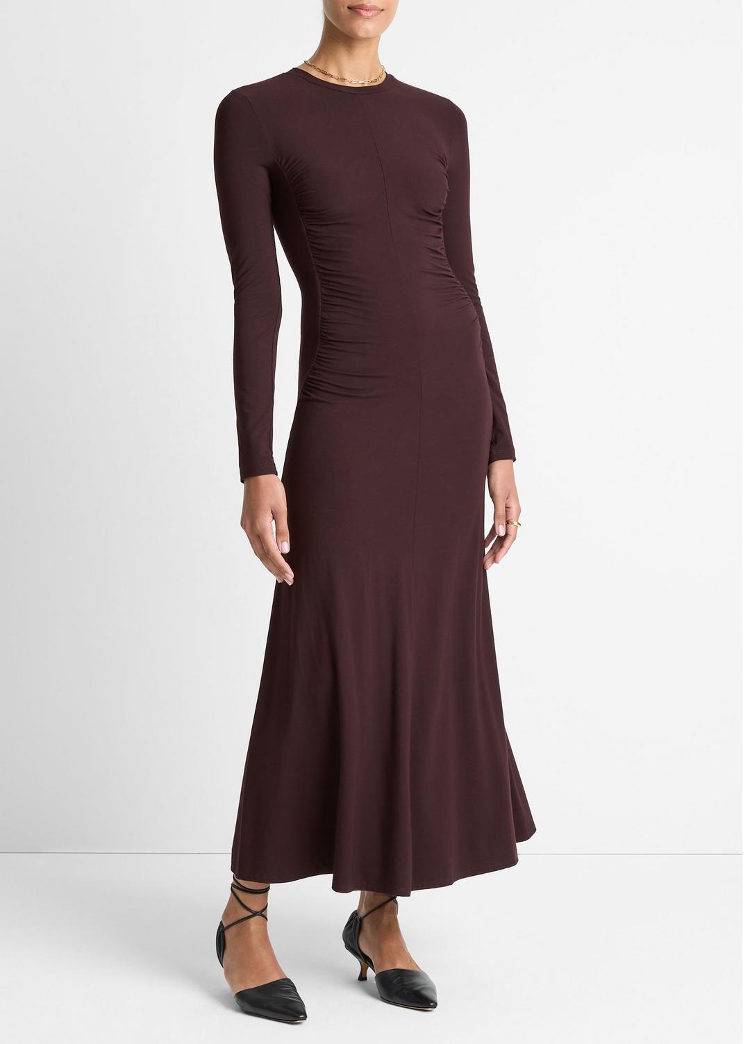 Ruched-Seam Long-Sleeve Dress in Dresses DARK FIG | VINCE Women