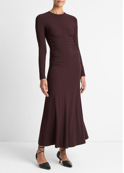 Ruched-Seam Long-Sleeve Dress in Dresses DARK FIG | VINCE Women