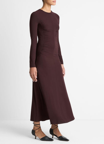 Ruched-Seam Long-Sleeve Dress in Dresses DARK FIG | VINCE Women