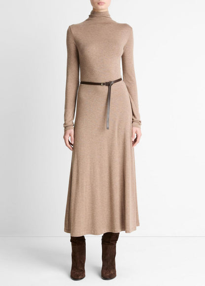 Cozy Jersey Funnel-Neck Long-Sleeve Dress in Dresses HEATHER DOE | VINCE Women