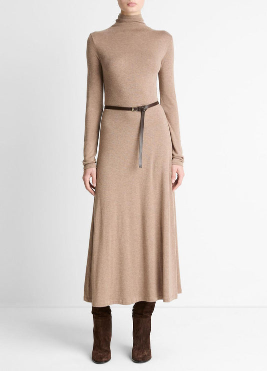 Cozy Jersey Funnel-Neck Long-Sleeve Dress in Dresses HEATHER DOE | VINCE Women