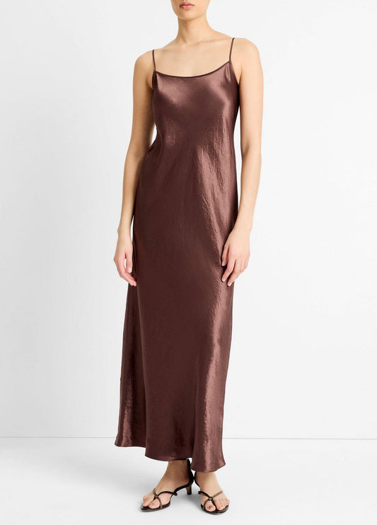 Satin Bias Maxi Slip Dress in Dresses CHOCOLATE | VINCE Women