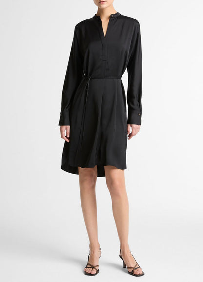 Matte Satin Band-Collar Dress in Dresses BLACK | VINCE Women