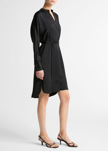 Matte Satin Band-Collar Dress in Dresses BLACK | VINCE Women