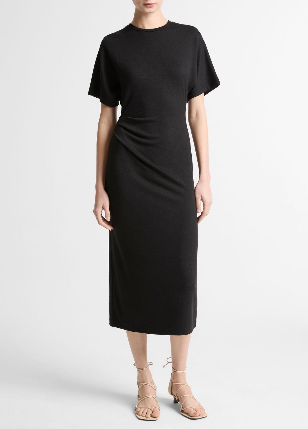 Ruched-Side Matte Jersey Short-Sleeve Dress in Dresses BLACK | VINCE Women