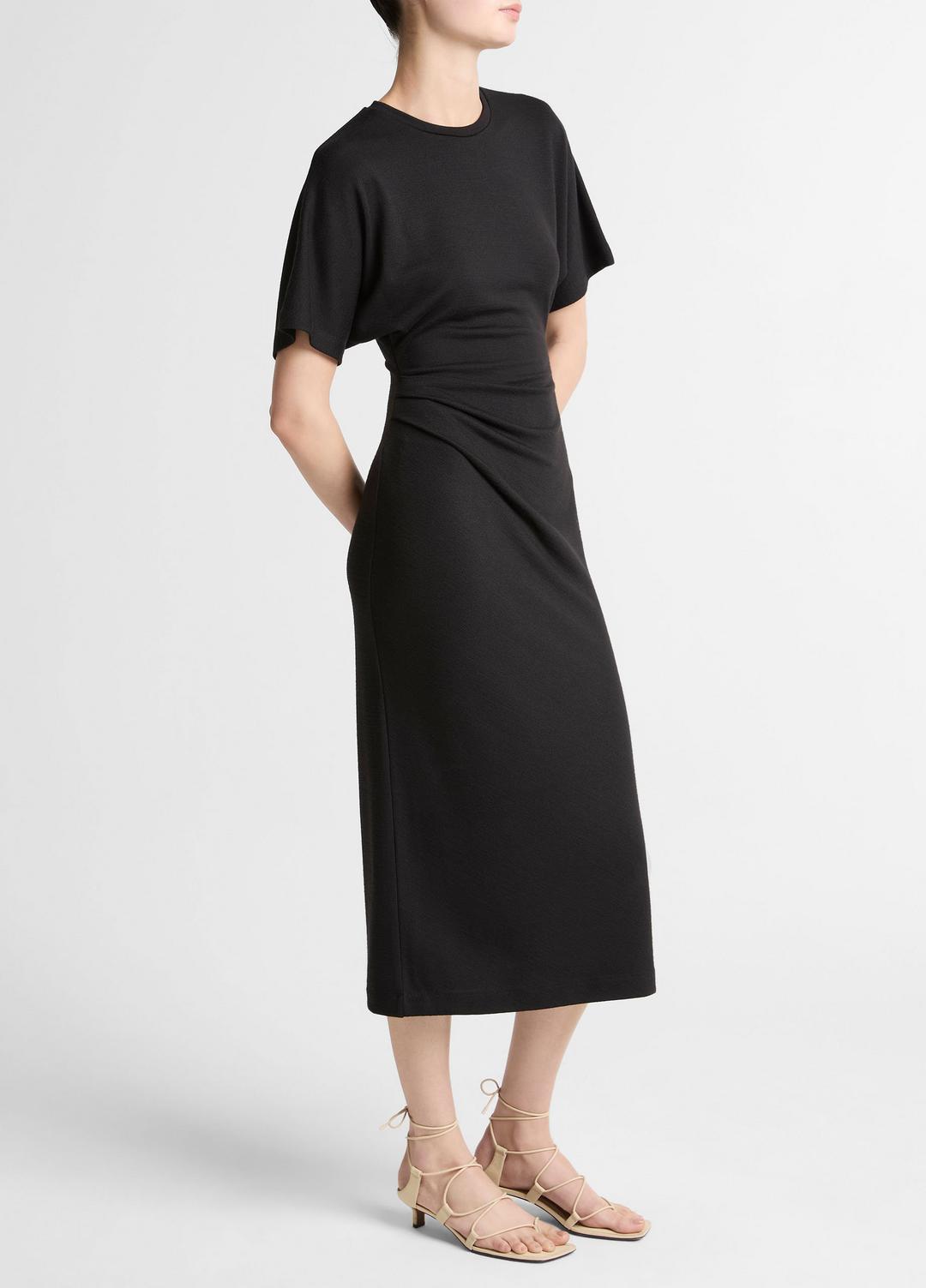 Ruched-Side Matte Jersey Short-Sleeve Dress in Dresses BLACK | VINCE Women