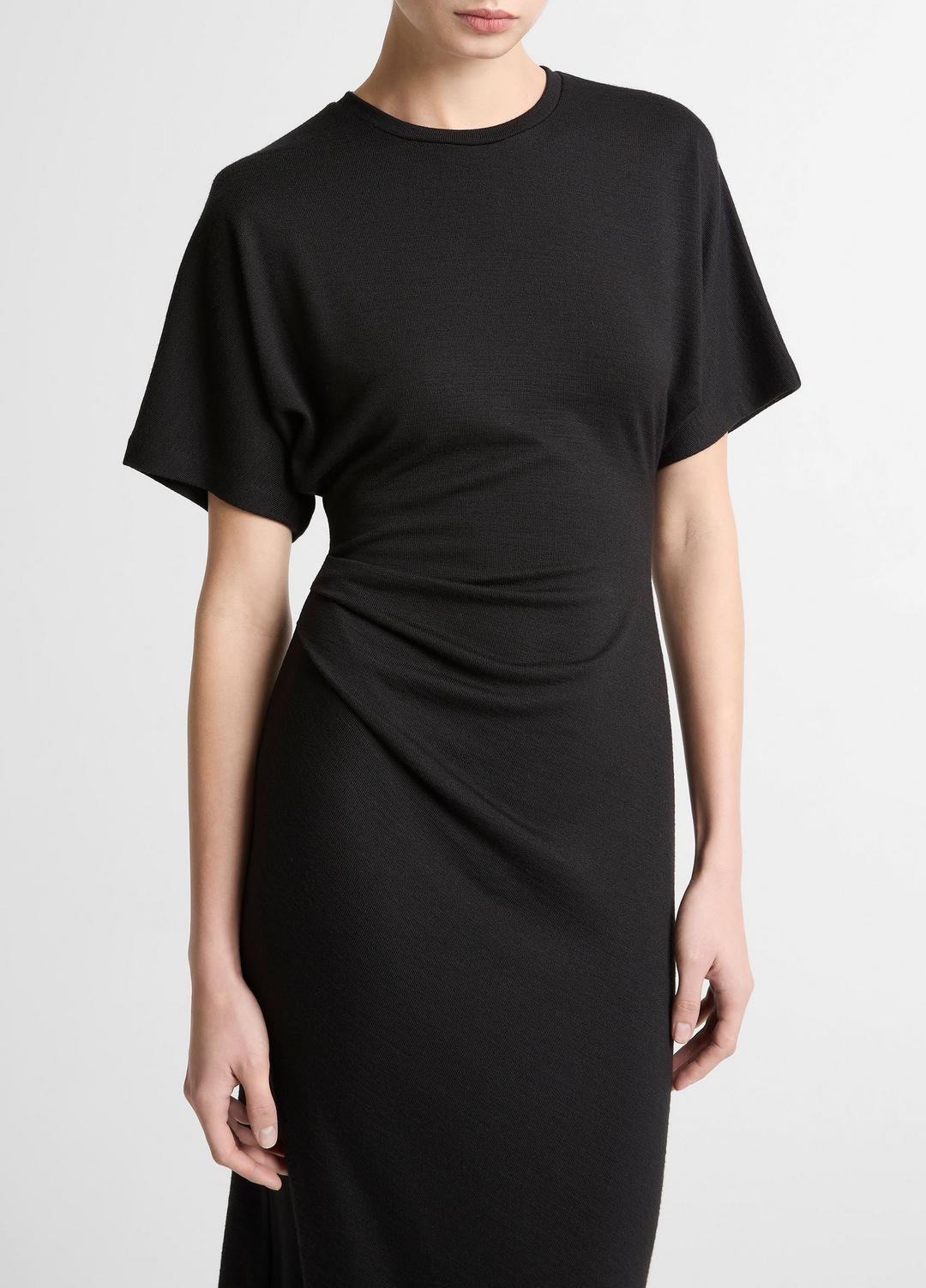 Ruched-Side Matte Jersey Short-Sleeve Dress in Dresses BLACK | VINCE Women