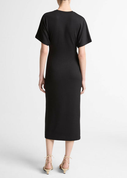 Ruched-Side Matte Jersey Short-Sleeve Dress in Dresses BLACK | VINCE Women