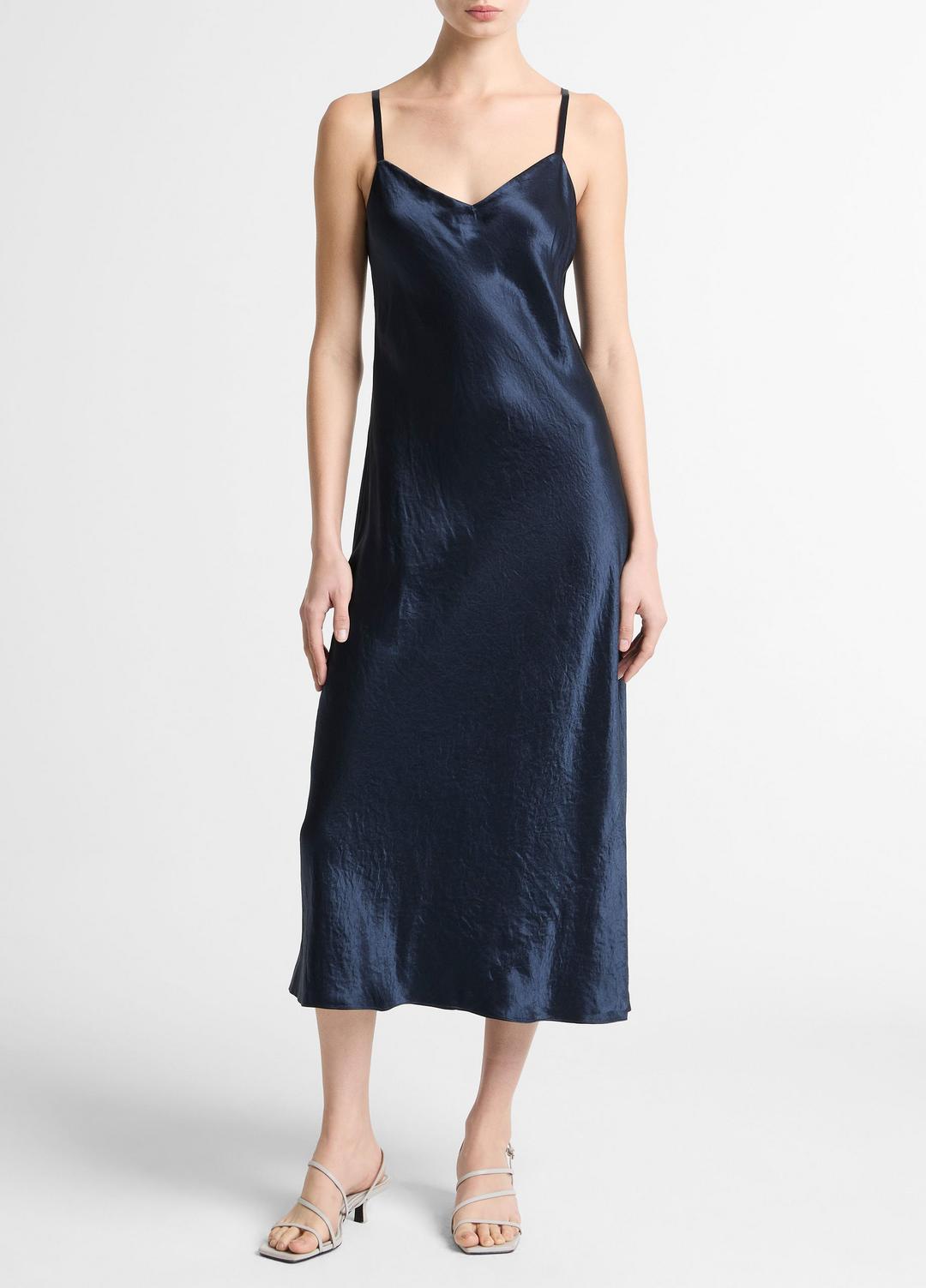 Satin V-Neck Slip Dress in Dresses COASTAL BLUE | VINCE Women