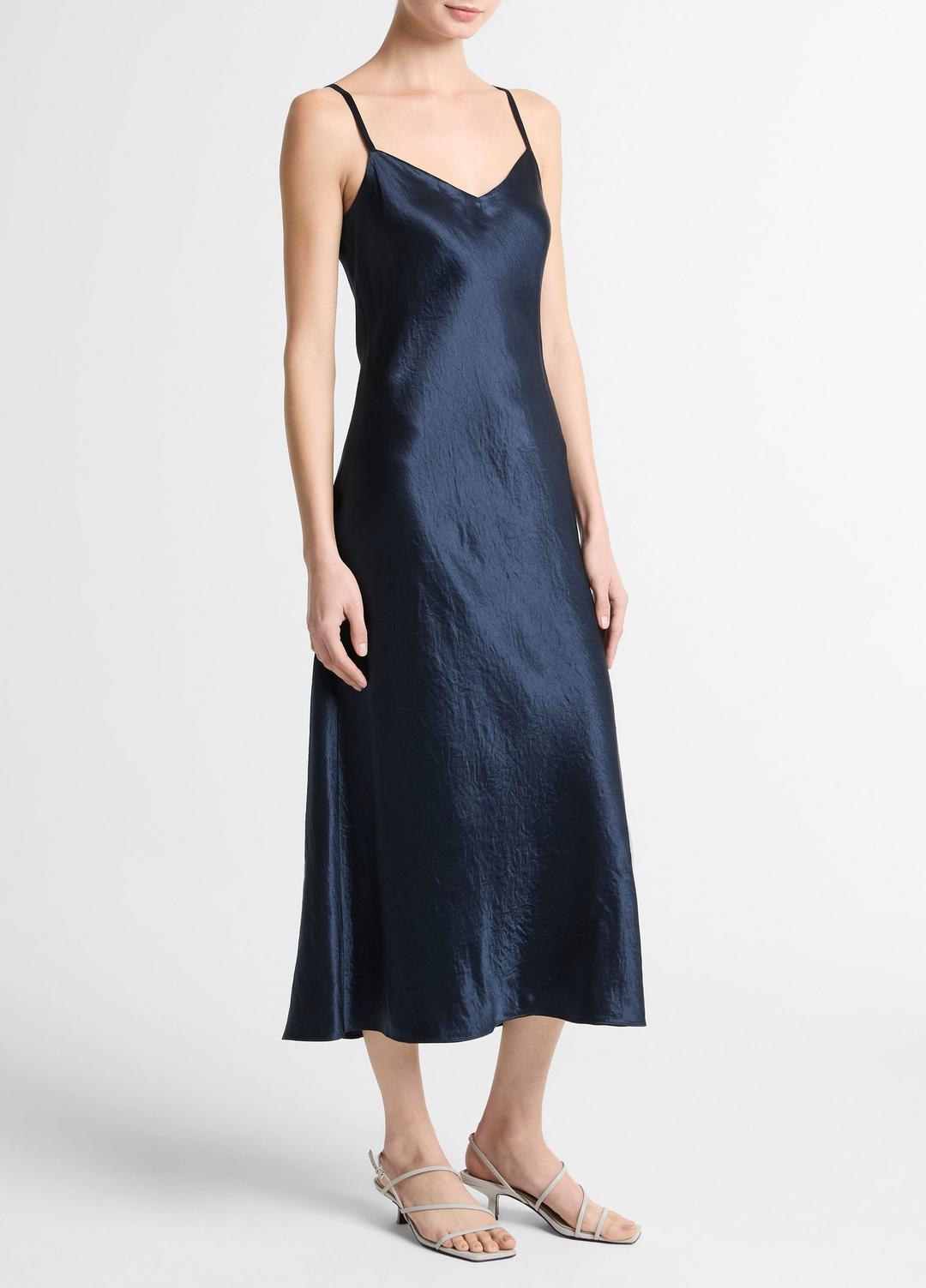 Satin V-Neck Slip Dress in Dresses COASTAL BLUE | VINCE Women