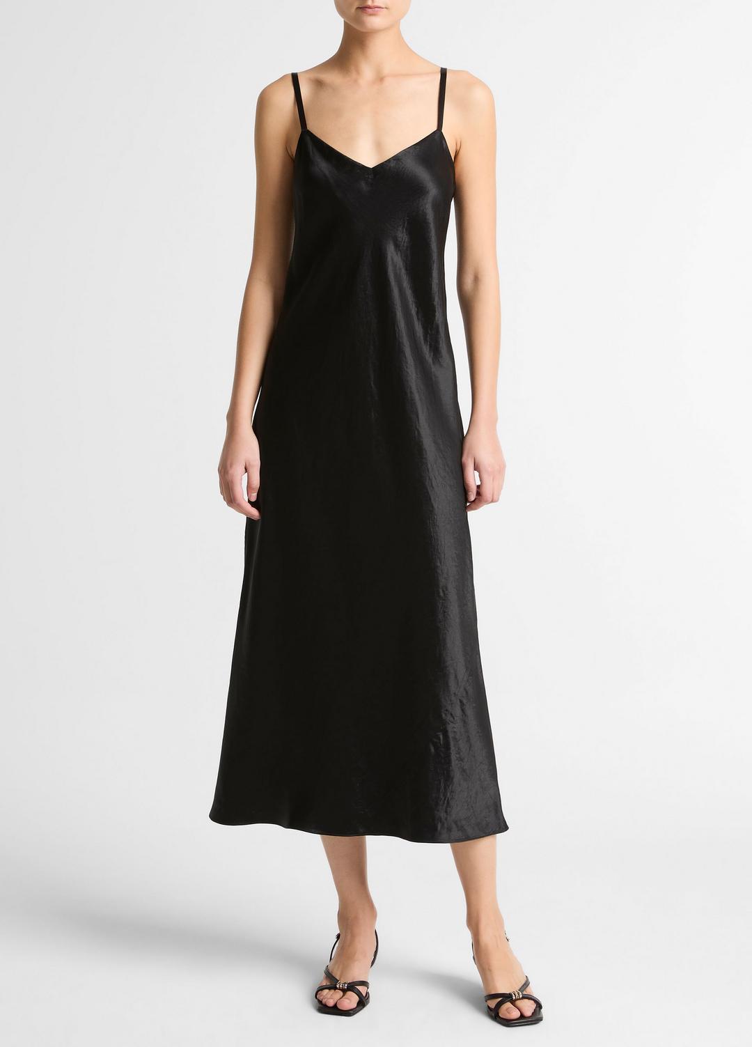 Satin V-Neck Slip Dress in Dresses BLACK | VINCE Women