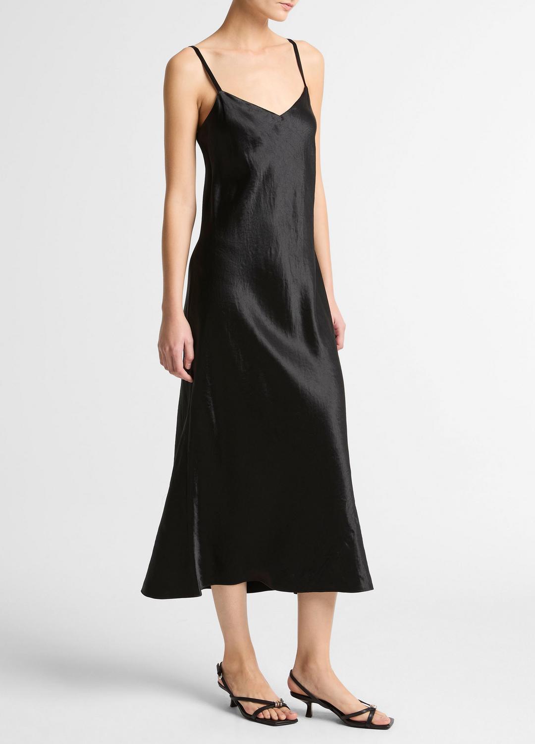 Satin V-Neck Slip Dress in Dresses BLACK | VINCE Women