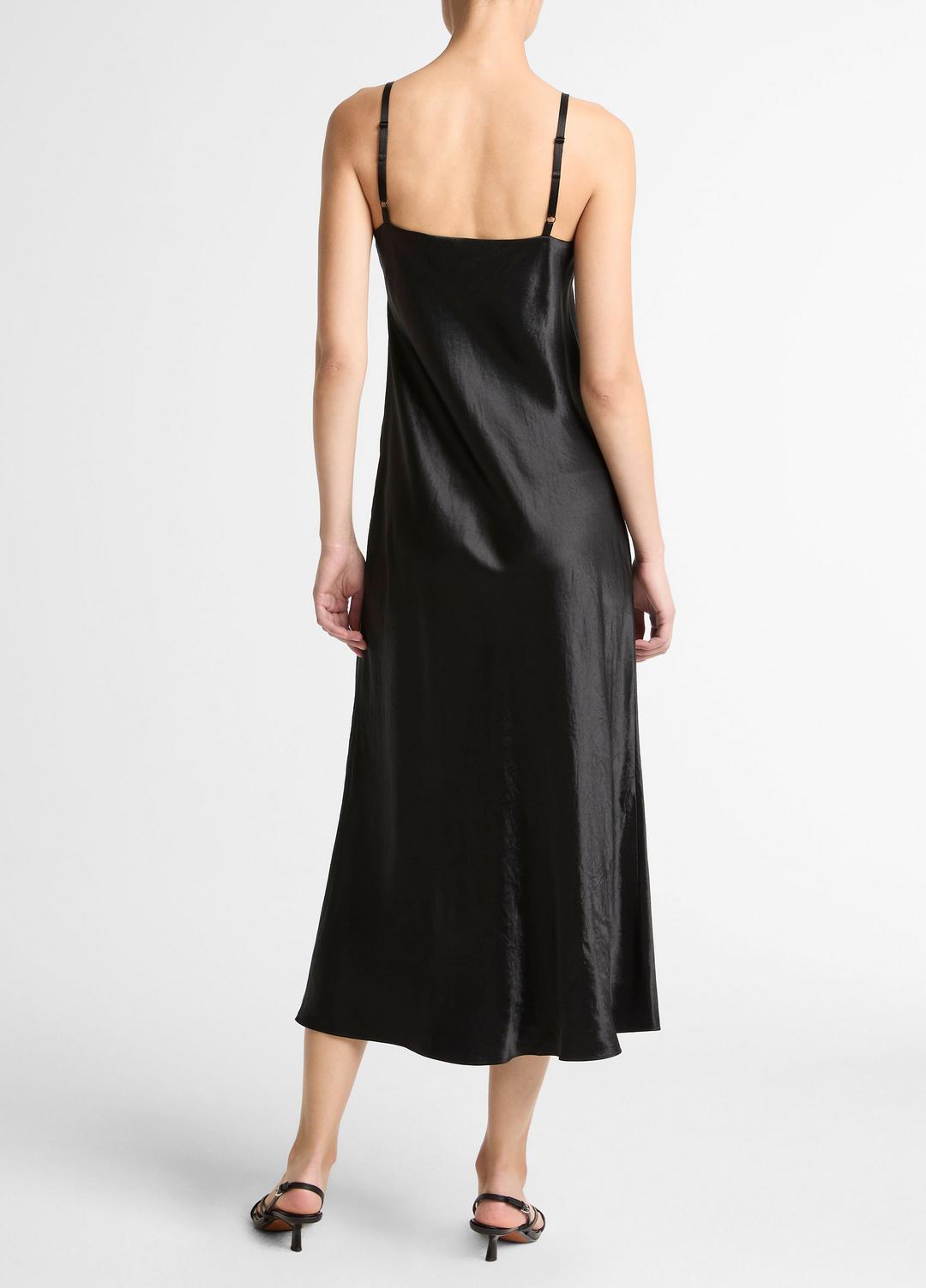 Satin V-Neck Slip Dress in Dresses BLACK | VINCE Women